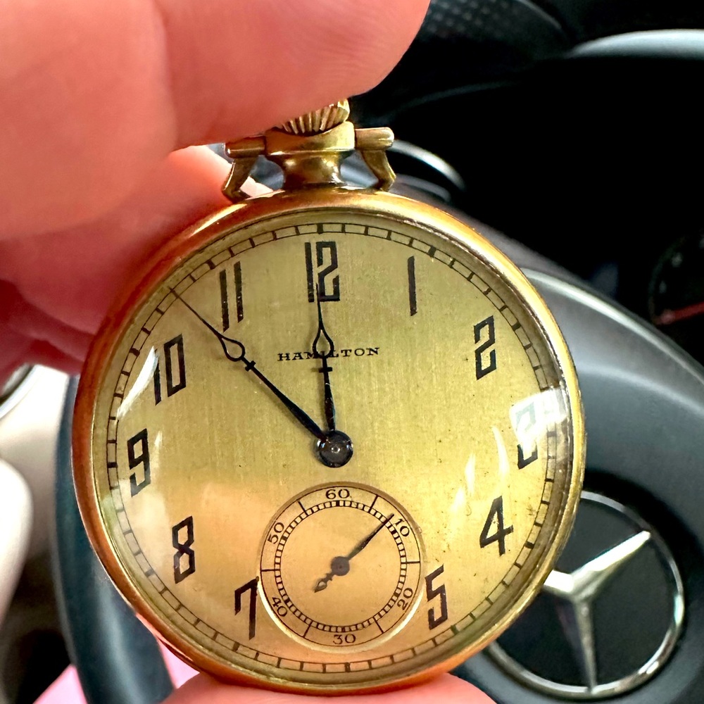 14k gold-filled Hamilton pocket-watch. Beautiful and historic. Engraved in 1925!